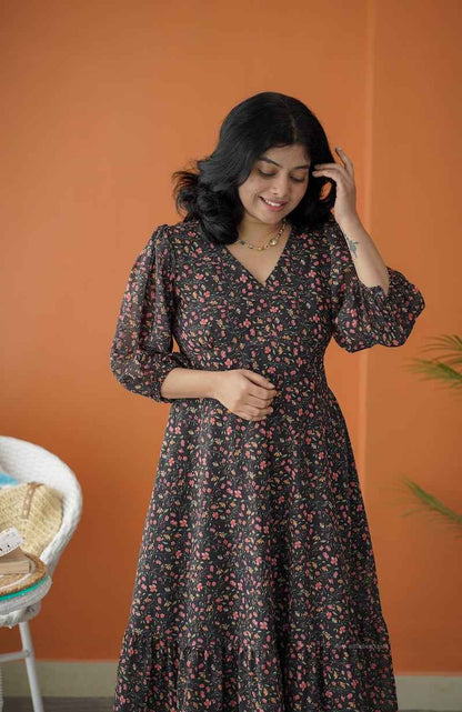 Sol Sprinkler A-Line Tier Georgette Dress