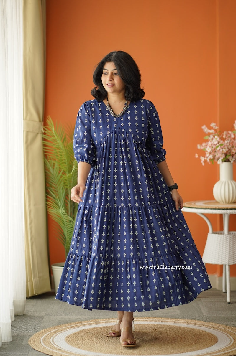 sunshine indigo cotton alia cut dress
