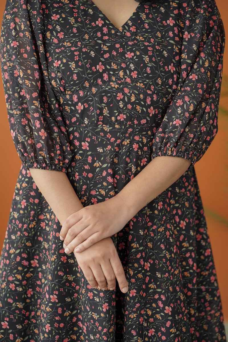 Sol Sprinkler A-Line Tier Georgette Dress