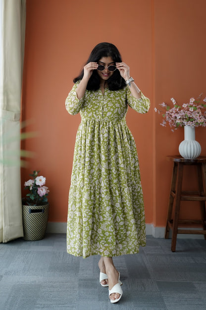JunaLuv Green Georgette Tier Dress