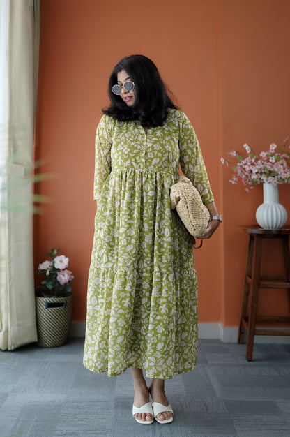 JunaLuv Green Georgette Tier Dress