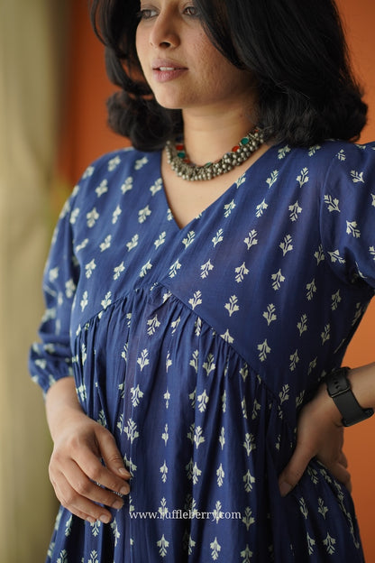 Sunshine Indigo Cotton Alia Cut Dress