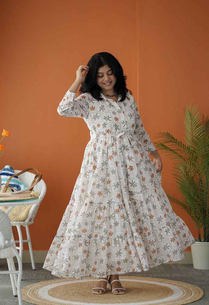 Sol Ivory Collared Georgette Tier Dress