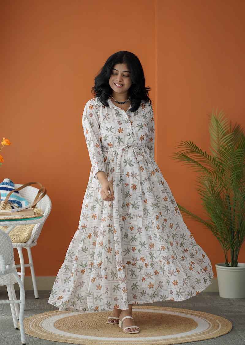 sol ivory collared georgette tier dress