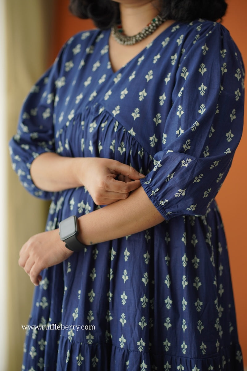 sunshine indigo cotton alia cut dress