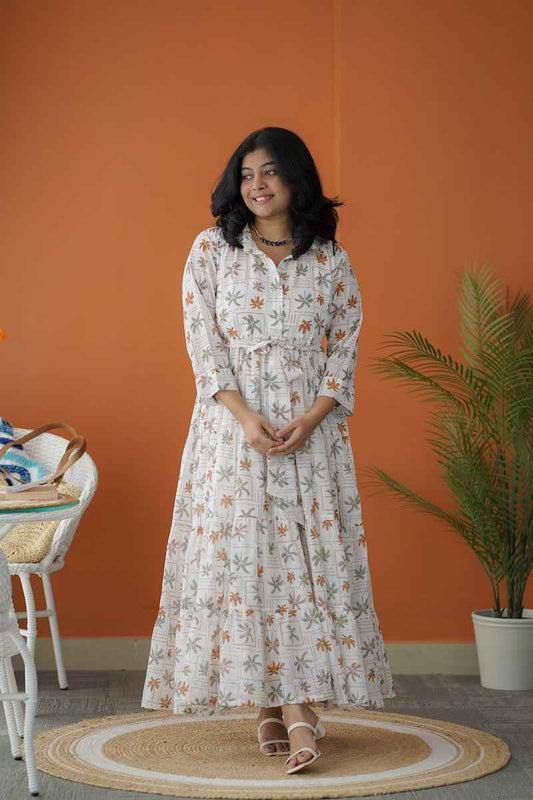 Sol Ivory Collared Georgette Tier Dress