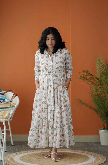 Sol Ivory Collared Georgette Tier Dress