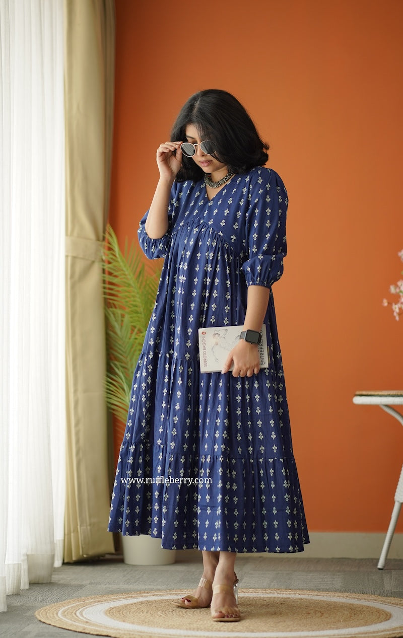 sunshine indigo cotton alia cut dress