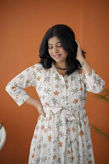 Sol Ivory Collared Georgette Tier Dress