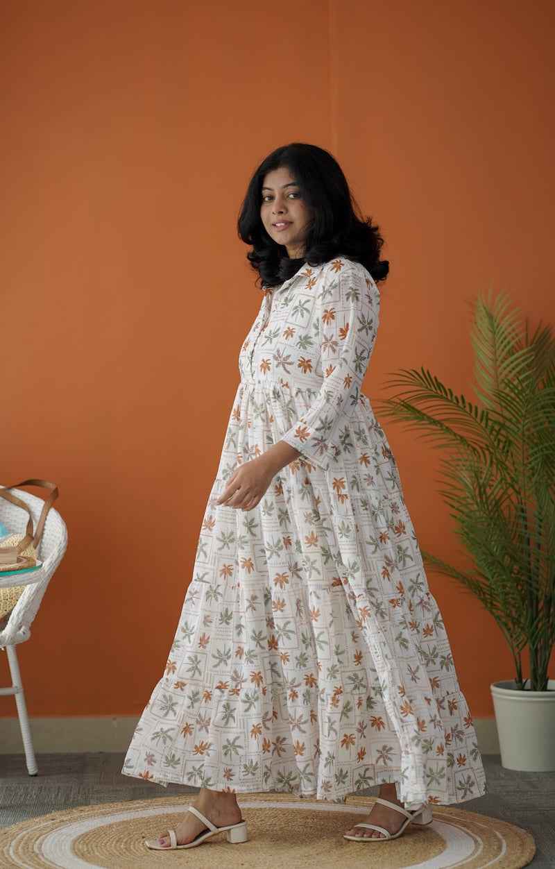 Sol Ivory Collared Georgette Tier Dress