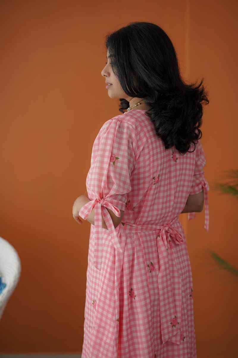 Sol Pink Gingham A-line Georgette Dress