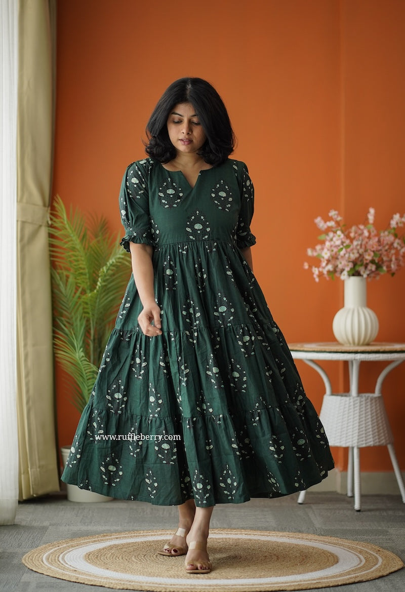 sunshine dark green cotton tier dress
