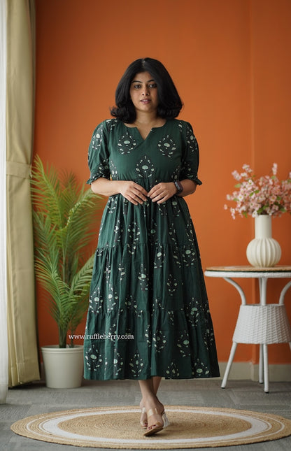 Sunshine Dark Green Cotton Tier Dress
