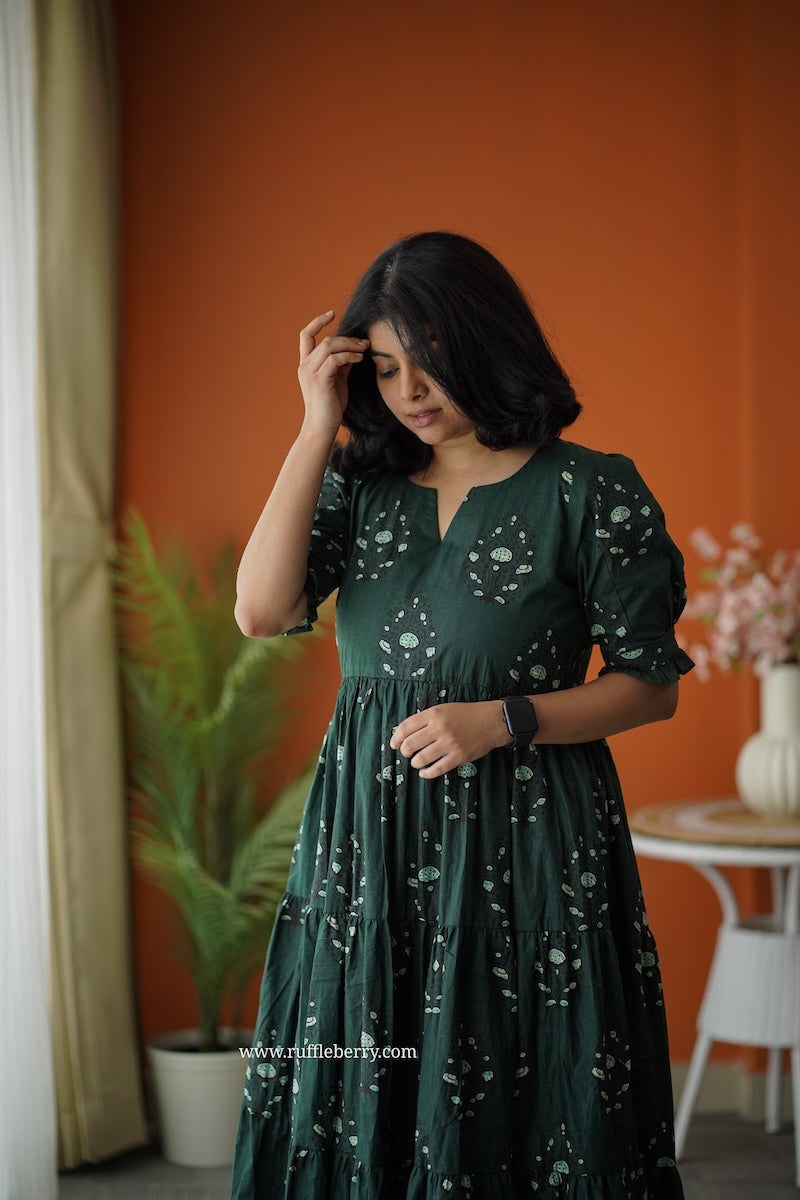 sunshine dark green cotton tier dress