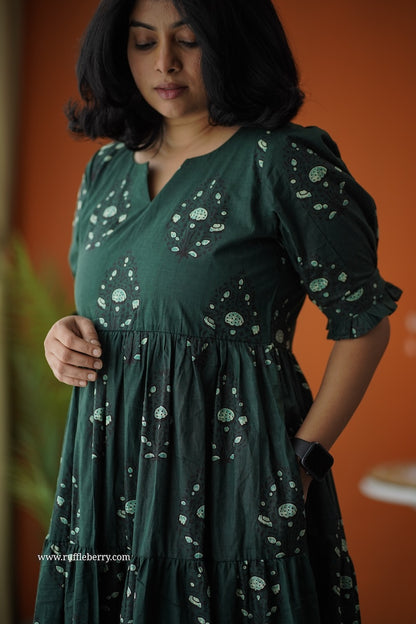 Sunshine Dark Green Cotton Tier Dress