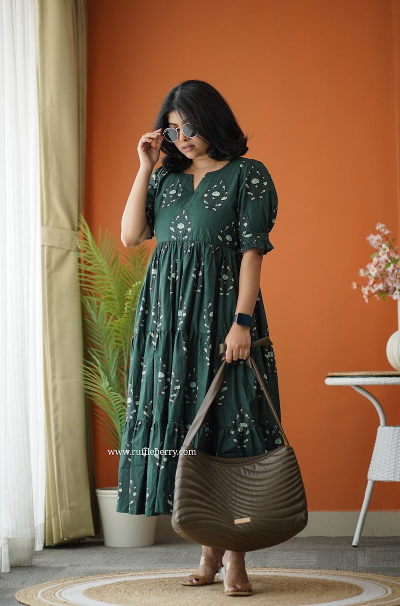 sunshine dark green cotton tier dress