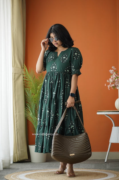 Sunshine Dark Green Cotton Tier Dress