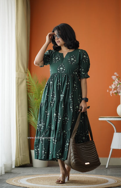 Sunshine Dark Green Cotton Tier Dress
