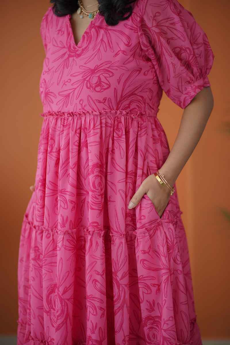 Sol Hotpink Tier Georgette Dress
