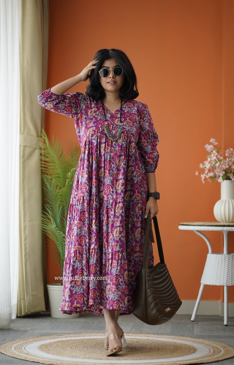 sunshine jamun cotton alia cut dress