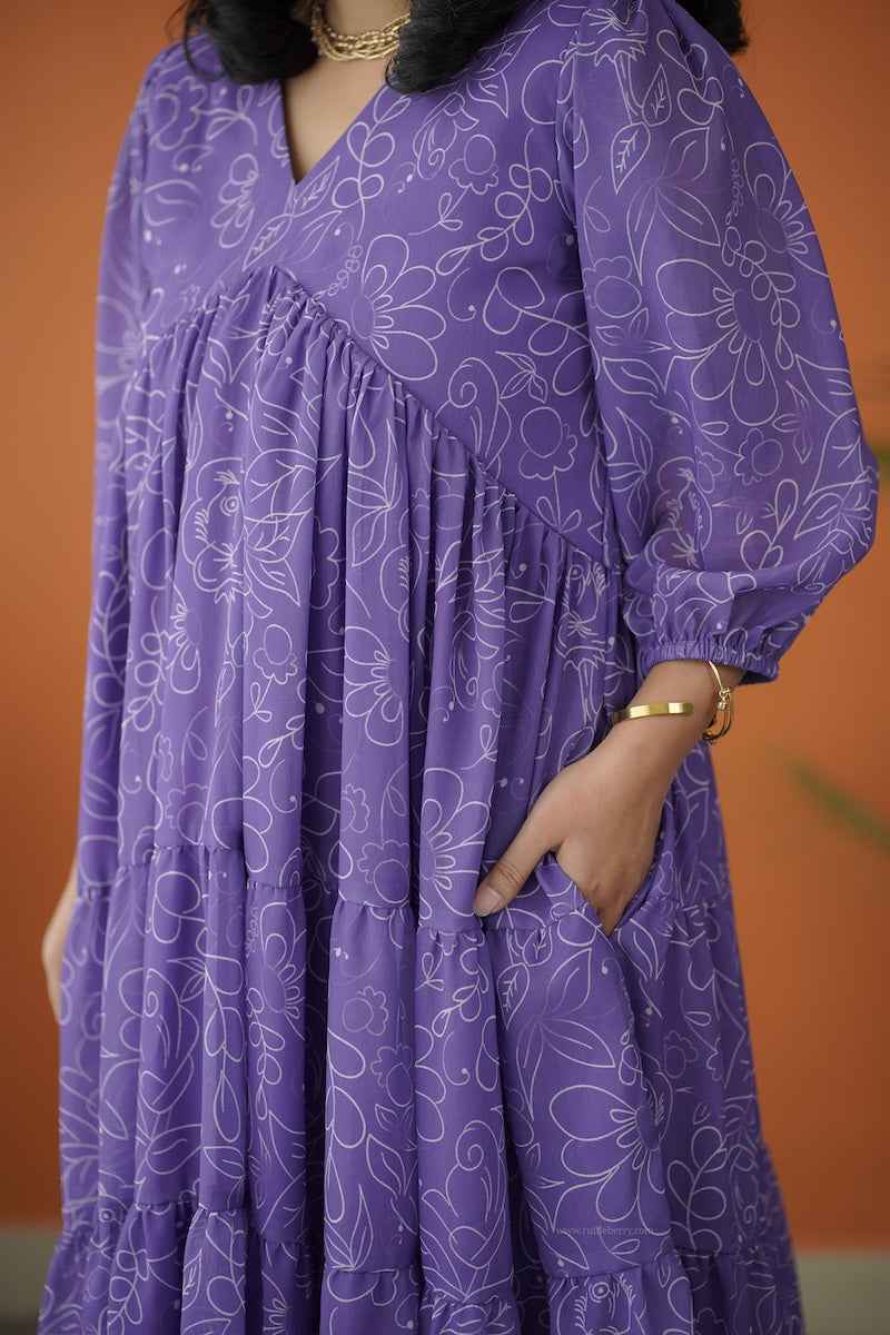 sol purple alia cut georgette tier dress