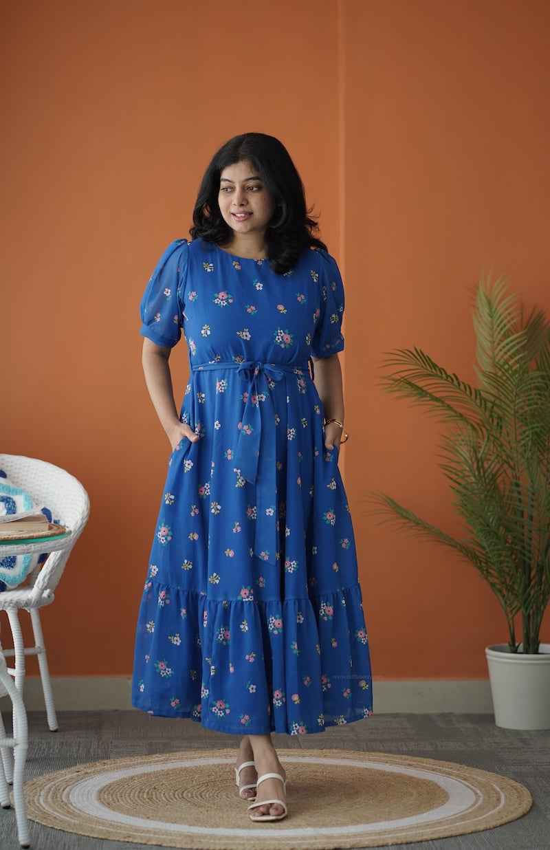 Sol Cobalt Blue A-line Georgette Dress Ruffleberry Sol Cobalt Blue A-line Georgette Dress Ruffleberry