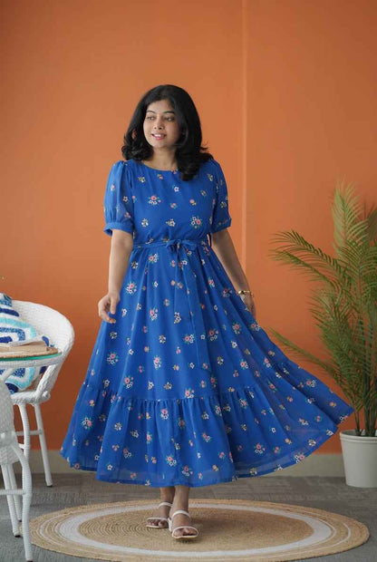 Sol Cobalt Blue A-line Georgette Dress