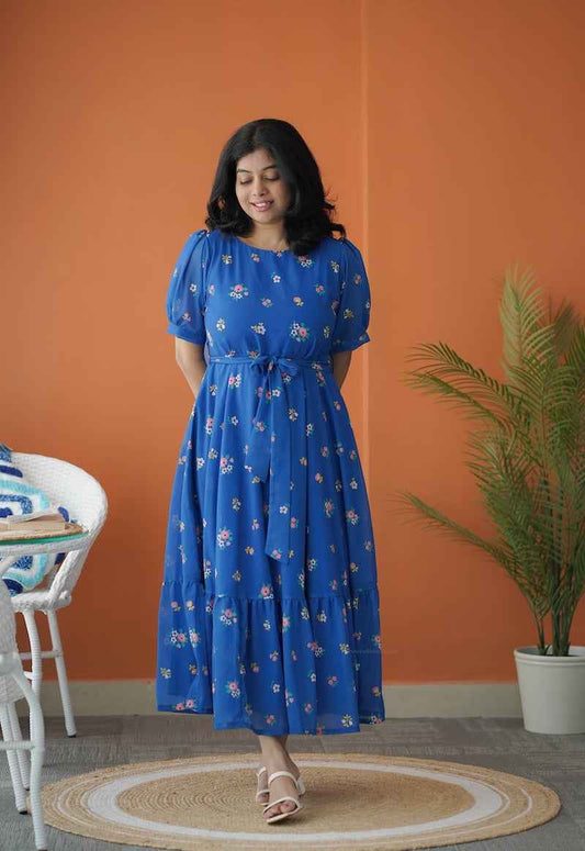 Sol Cobalt Blue A-line Georgette Dress Ruffleberry Sol Cobalt Blue A-line Georgette Dress Ruffleberry