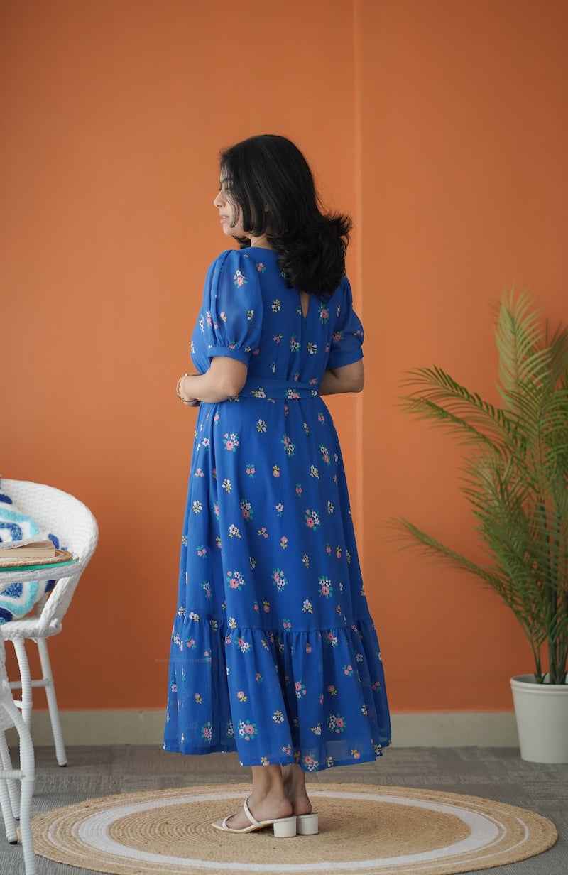 sol cobalt blue a-line georgette dress