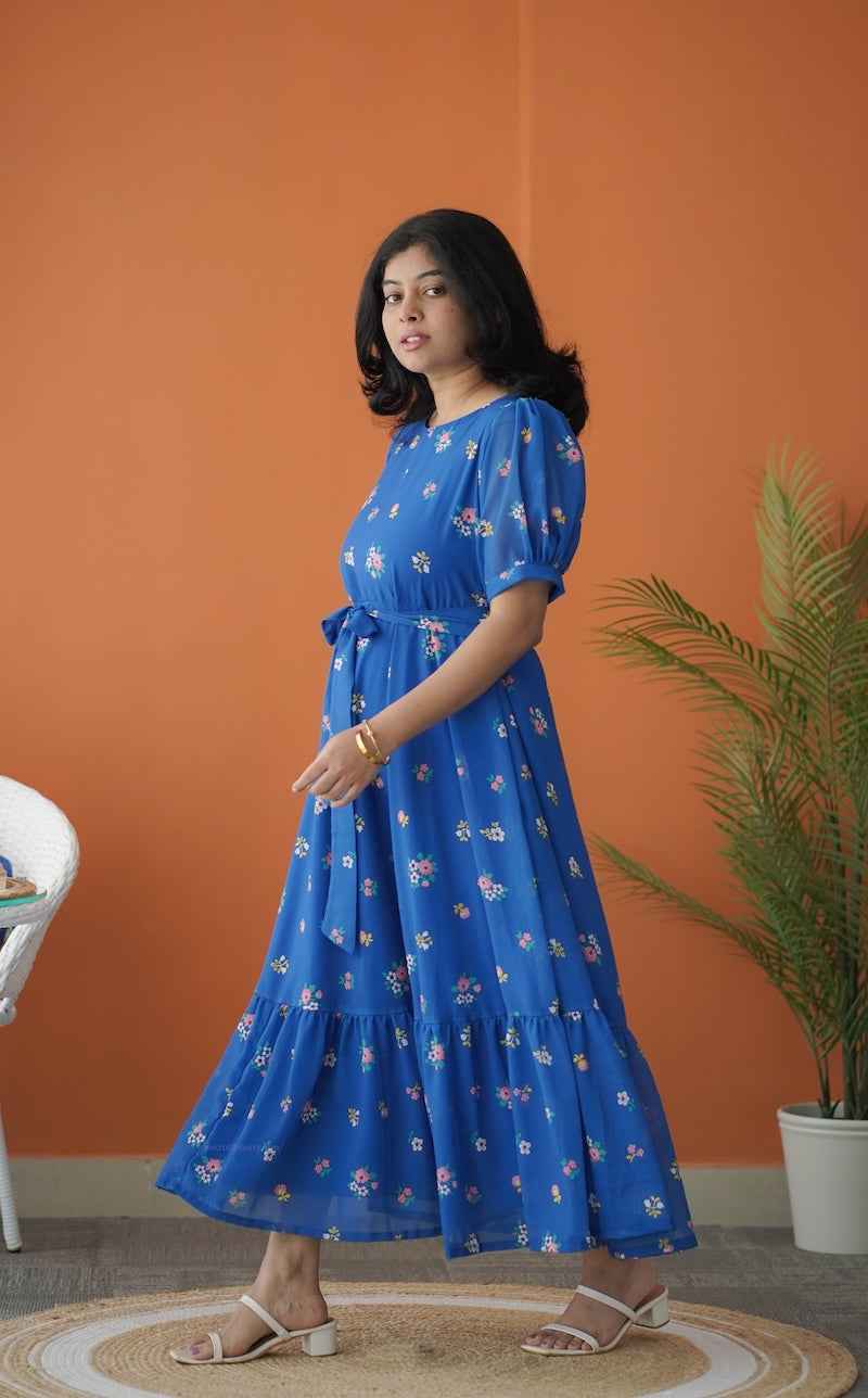 Sol Cobalt Blue A-line Georgette Dress