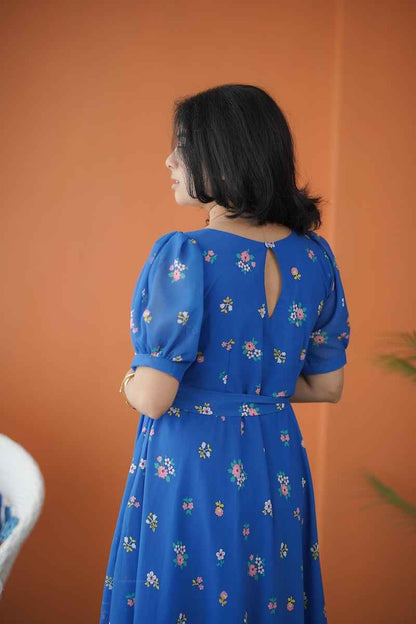 Sol Cobalt Blue A-line Georgette Dress