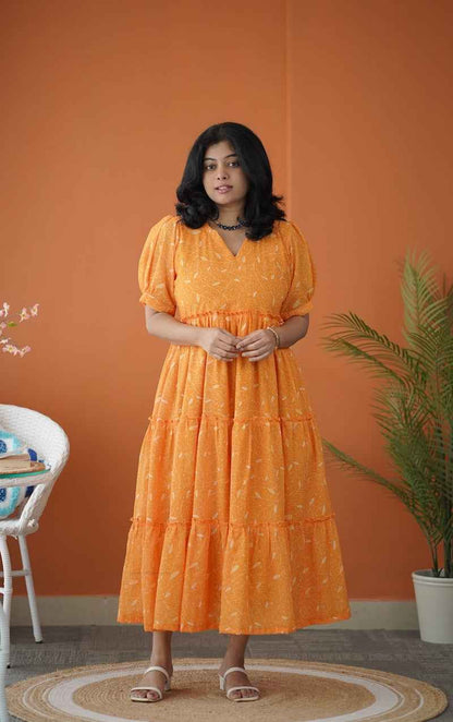 Sol Gold Tier Georgette Dress