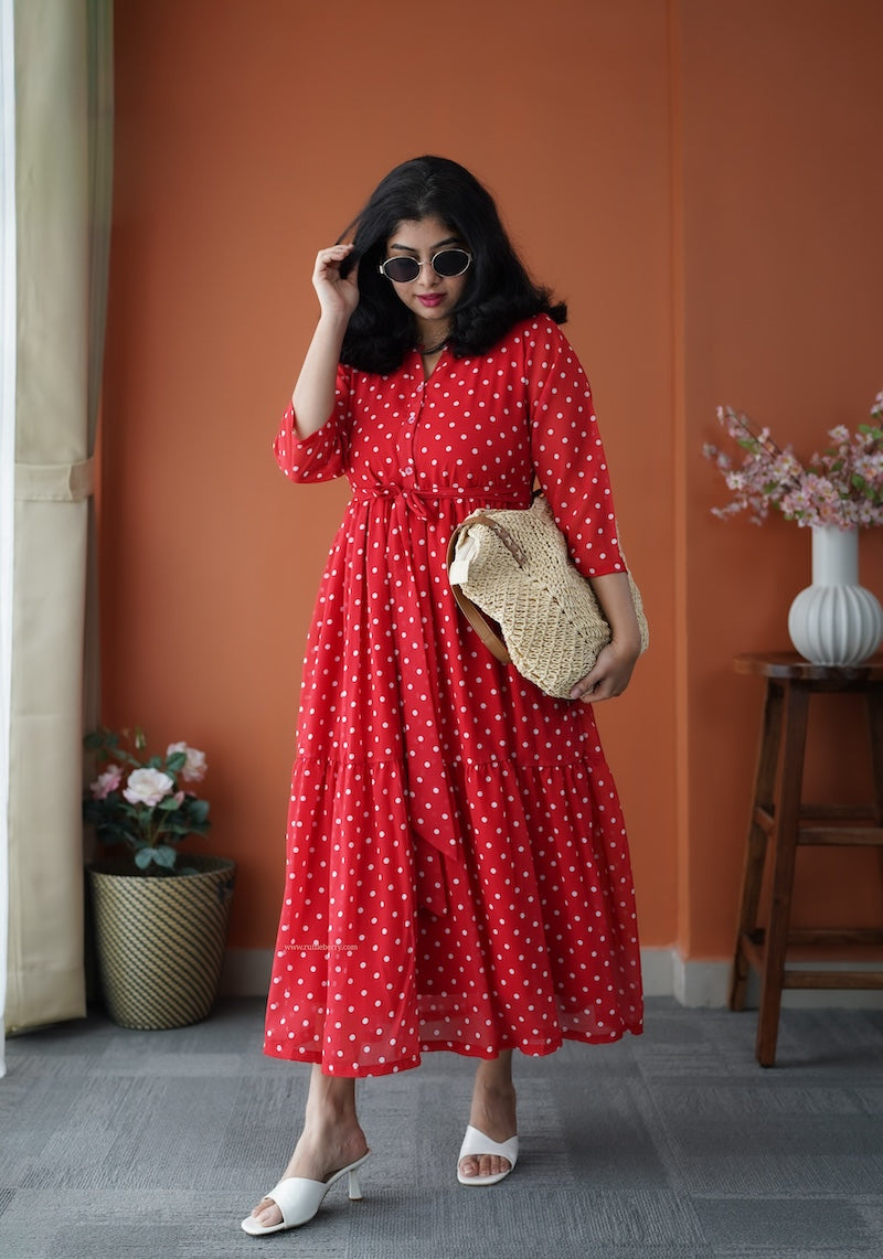 junaluv red georgette tier dress