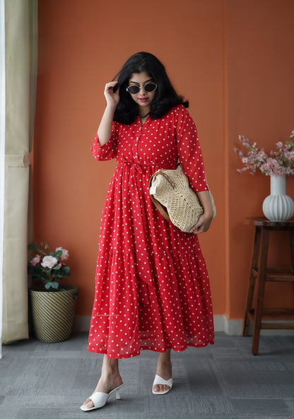 JunaLuv Red Georgette Tier Dress