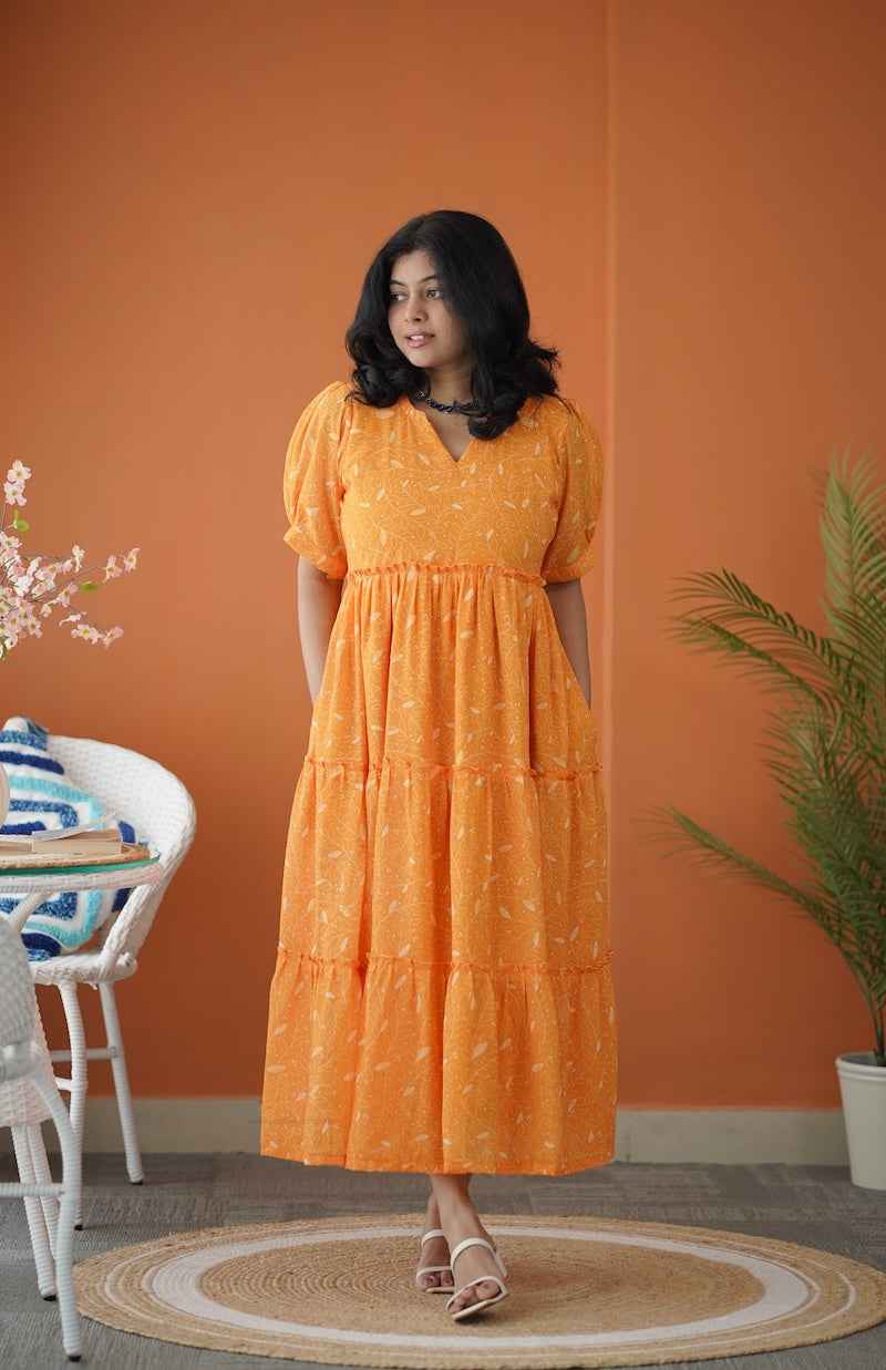 Sol Gold Tier Georgette Dress