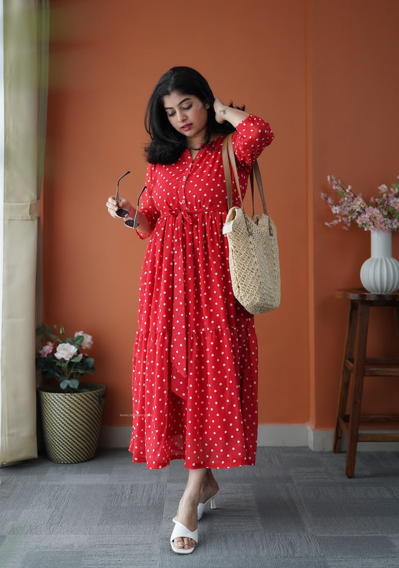 junaluv red georgette tier dress