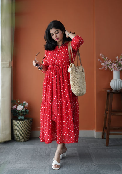 JunaLuv Red Georgette Tier Dress