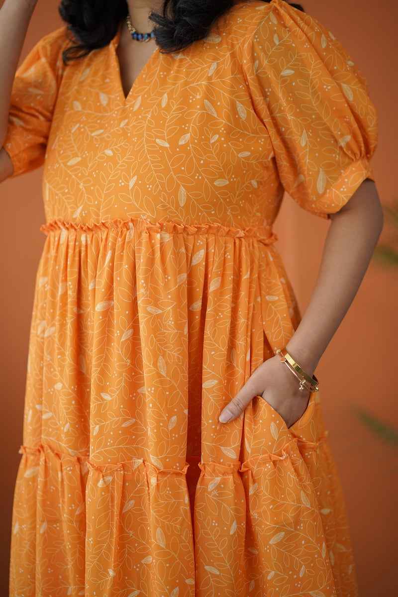sol gold tier georgette dress