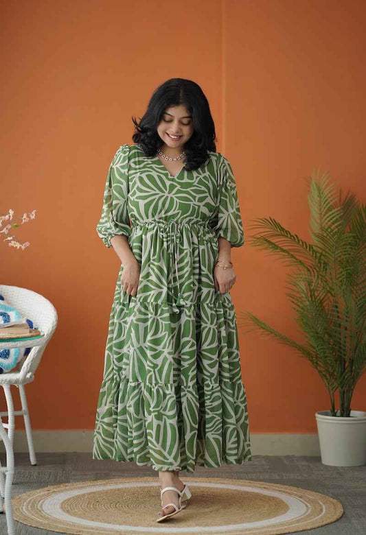 Sol Fresh Green Georgette Tier Dori Dress