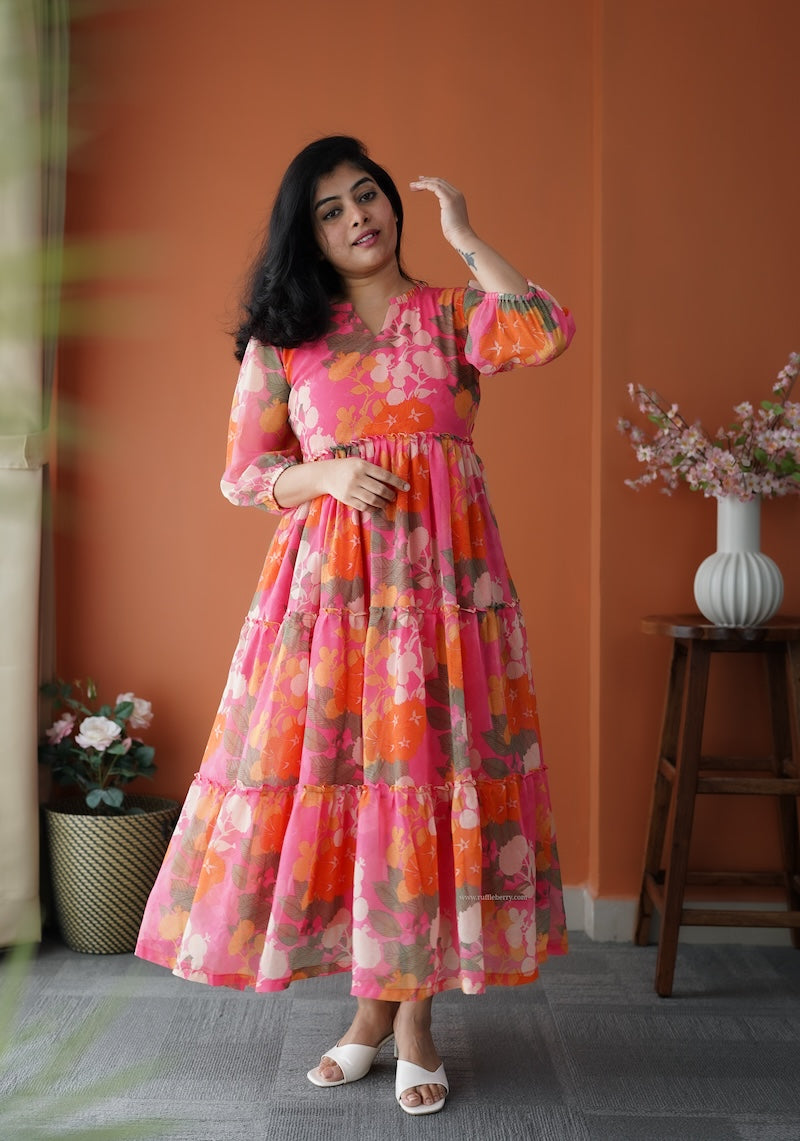 junaluv pink georgette tier dress