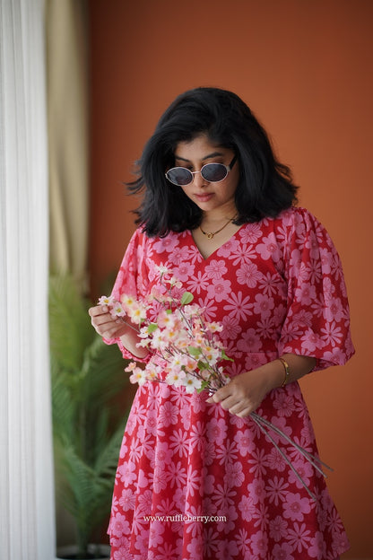 Breeze-In Red Georgette Layered Dress