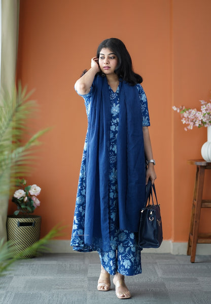 Nyra Blue  3-Piece Cotton Co-ord set
