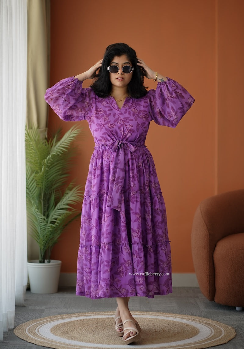 breeze-in violet georgette tier dress