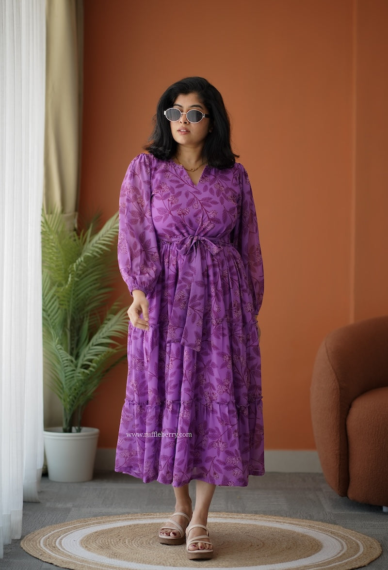 breeze-in violet georgette tier dress