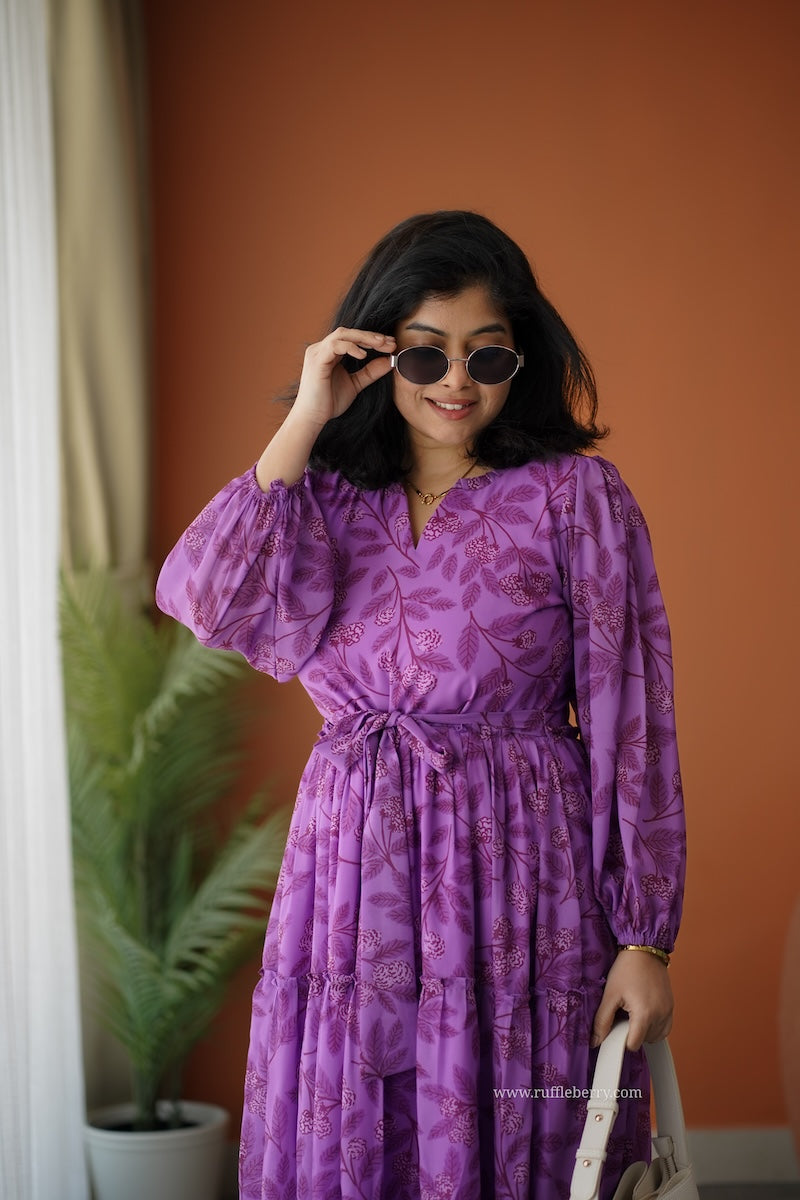 breeze-in violet georgette tier dress