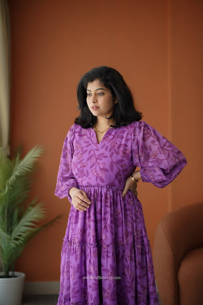 Breeze-In Violet Georgette Tier Dress