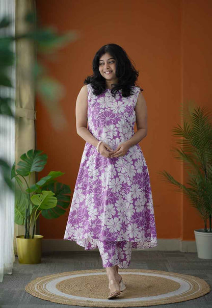 Piku lavender white floral co-ord set