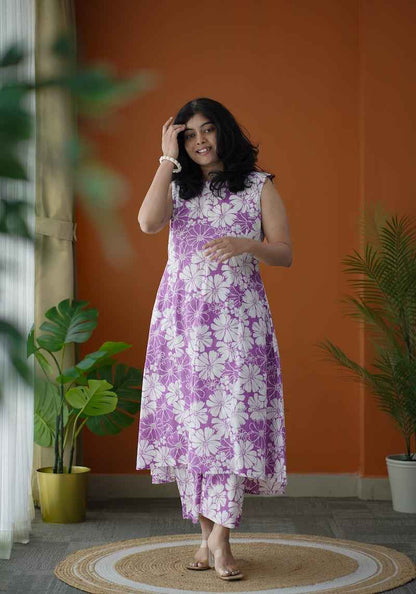 Piku lavender white floral co-ord set