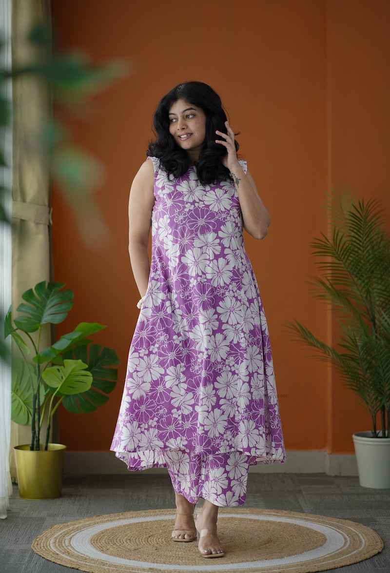 piku lavender white floral co-ord set