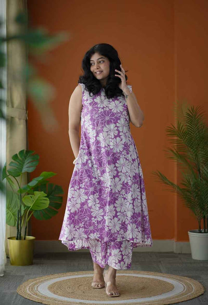 Piku lavender white floral co-ord set